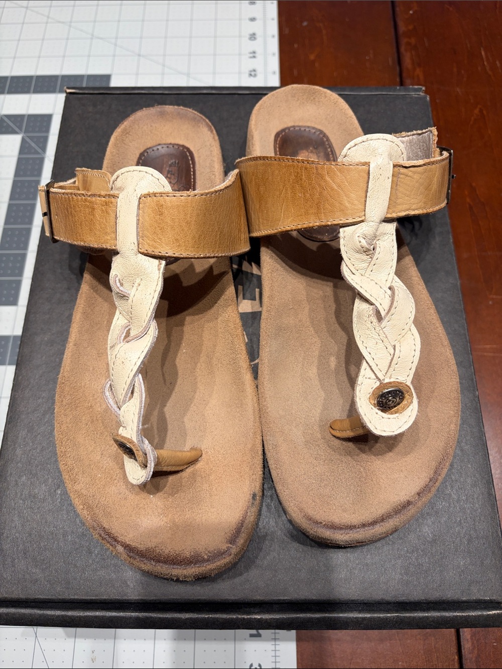 Freebird by Steven Tan and Cream Braided Toe-Post Sandals